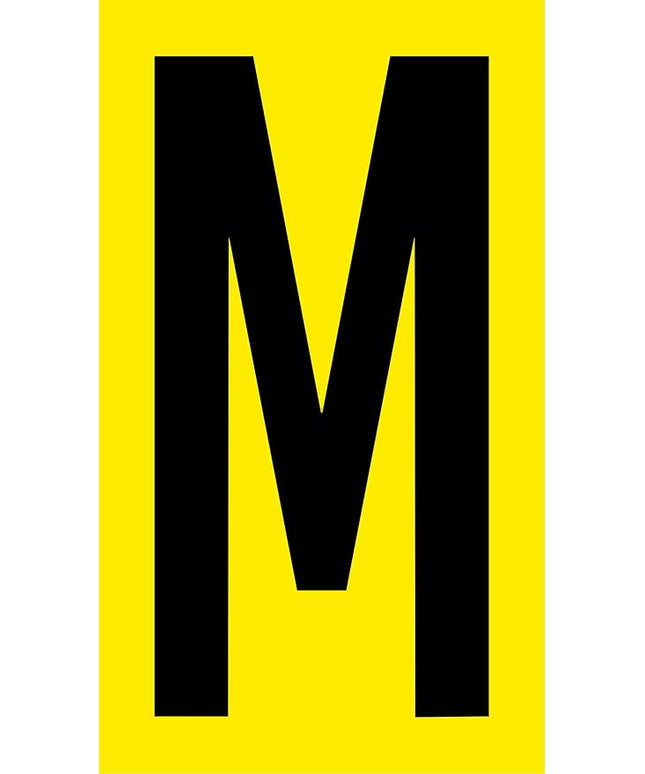 Mighty Line M Letter Alphabet Die Cut Location Markers, Large Decal Stickers for Pallet and Machinery Marking, Heavy-Duty, Peel and Stick Adhesive, Industrial Quality, 6"x10", Pack of 10, Yellow