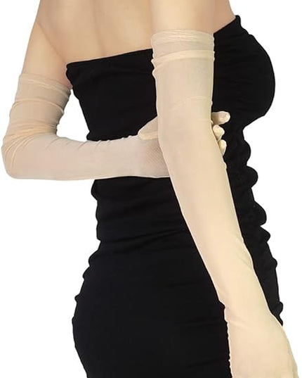 Women's Super Long Sheer Gloves 1920s Mesh Tulle Gloves for Opera Christmas Costume Party Dance Bridal
