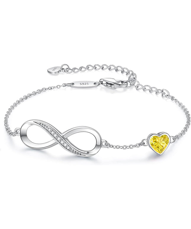 CDE Valentine's Day Gift Infinity Heart Birthstone Charm Link Bracelet for Women 925 Sterling Silver Adjustable Mother's Day Christmas Day Gift Anniversary Birthday Jewelry for Wife Girlfriend Her