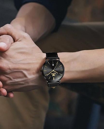 OLEVS Mens Watches Mens Leather Watch Ultra Thin Watches for Men Minimalist Watch with Leather Band Quartz Analog Dress Casual Simple Lightweight relojes para Hombres