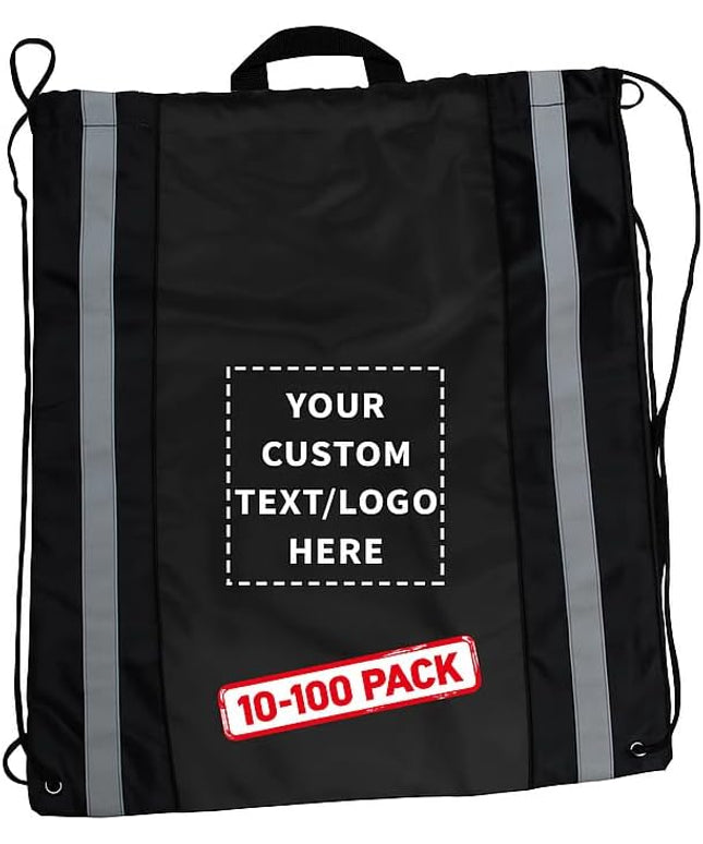 DISCOUNT PROMOS Custom Classic Polyester Drawstring Backpack Set of 10/50/100, Personalized Bulk Pack - Great for Travelling, Gym and for Everyday Use - Black