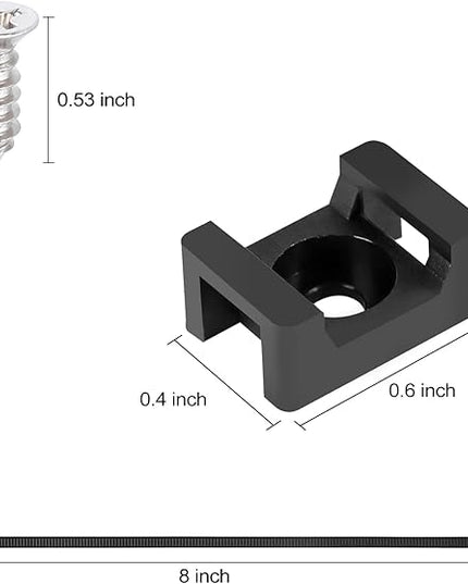 XHF 100 Pcs Cable Zip Tie Saddle Type Mounts Base with 100 Pcs 8" Cable Ties and 100 Pcs Tapping Screw, Wire Cable Clips Organizer Holders Clamps Black (Pack of 2)