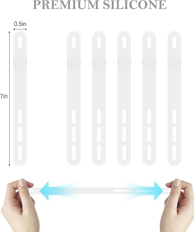 Donruby 30Pcs Silicone Cable Ties - Reusable & Washable with Adjustable Locking Buckles, High Elasticity Cable Management Straps for Home, Office, School, Travel Essential Cord Organizer (White)
