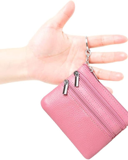 Women's Genuine Leather Coin Purse Mini Pouch Change Wallet with Keychain