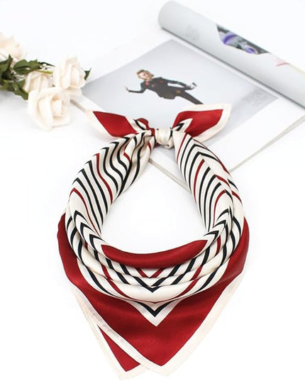 ANDANTINO 100% Pure Mulberry Silk Small Square Scarves -21'' x 21''- Digital Printed Neckerchief –Women Men Lightweight Scarf