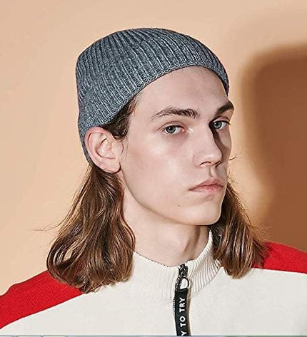 50% Wool Warm Cuffed Swag Knit Short Fisherman Beanie for Men Women Winter Hats Trawler Skull Cap