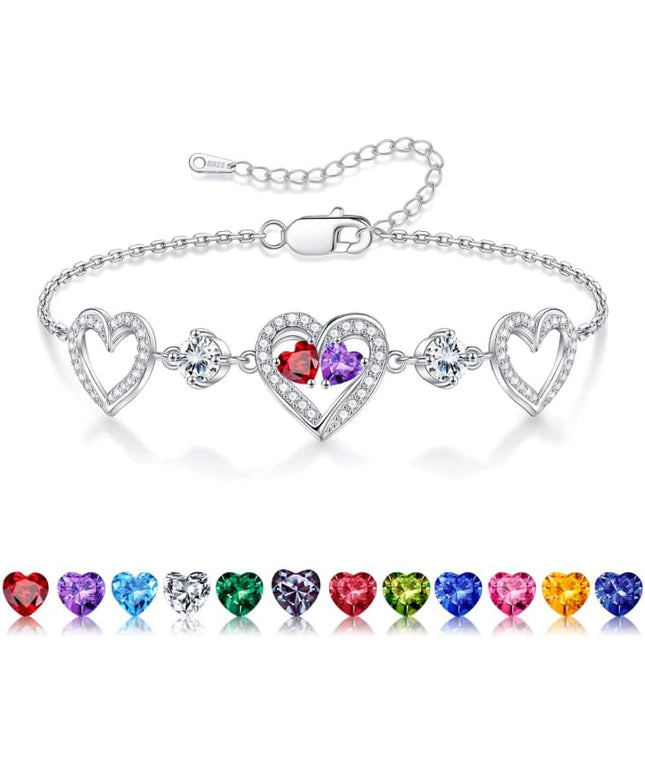 Iefil Valentines Day Gifts for Her - 925 Sterling Silver Heart Birthstone Bracelet Birthday Anniversary Jewelry Gifts for Her Wife