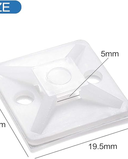 XHF 100 PCS 3/4" White Self Adhesive Cable Zip Tie Mounts Wire Cable Clips Holders Management Anchors Organizer Holders Squares(HS-101S)