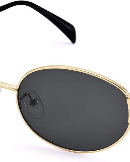 Retro Oval Sunglasses for Women Men - Trendy Gold Sun Glasses - Fashion Metal Frame Shades