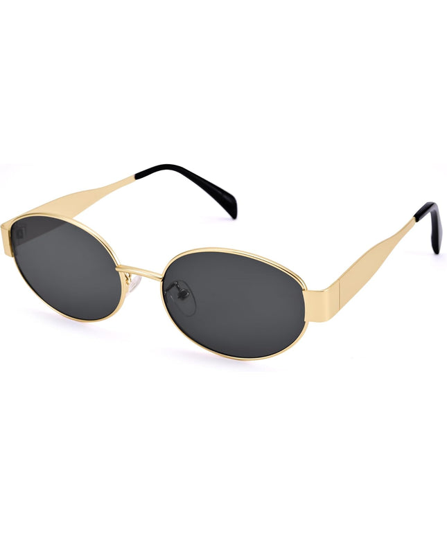 Retro Oval Sunglasses for Women Men - Trendy Gold Sun Glasses - Fashion Metal Frame Shades