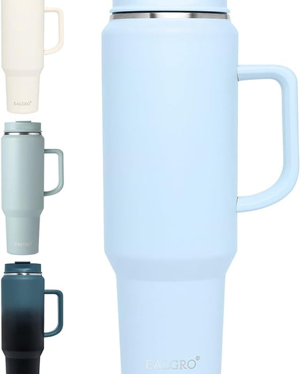 50 oz Tumbler with Handle, Insulated Tumblers with Lid and Straw, Large Metal Sports Water Bottle Jug, Thermal Stainless Steel Travel Coffee Mug Cup, Blue