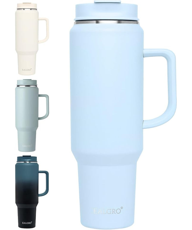 50 oz Tumbler with Handle, Insulated Tumblers with Lid and Straw, Large Metal Sports Water Bottle Jug, Thermal Stainless Steel Travel Coffee Mug Cup, Blue