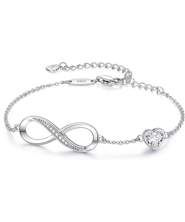 CDE Valentine's Day Gift Infinity Heart Birthstone Charm Link Bracelet for Women 925 Sterling Silver Adjustable Mother's Day Christmas Day Gift Anniversary Birthday Jewelry for Wife Girlfriend Her