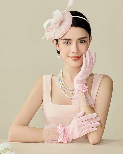 BABEYOND Lace Gloves for Women - Bow Short Prom Gloves Evening Elegant Accessories for Wedding Opera Party