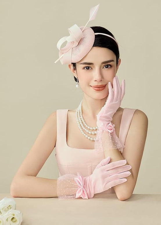 BABEYOND Lace Gloves for Women - Bow Short Prom Gloves Evening Elegant Accessories for Wedding Opera Party