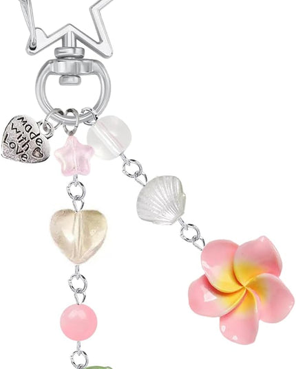 Agromusk Hibiscus Flower Keychain,Cute Y2K Hawaiian Tropical Flowers Keychains Aesthetic Star Summer Beach Decor for Women