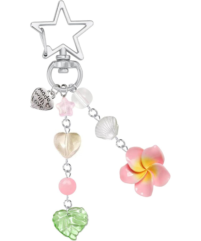 Agromusk Hibiscus Flower Keychain,Cute Y2K Hawaiian Tropical Flowers Keychains Aesthetic Star Summer Beach Decor for Women