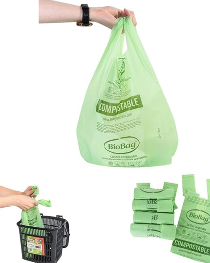 2.6 Gallon Compostable Bags with Handles by BioBag, 150 Count, BPI Certified, Meets ASTM D6400 Standards, Made in USA, Easy-Carry Kitchen Bin Liners