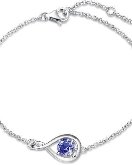 FANCIME Love Bracelet 925 Sterling Silver Infinity Birthstone Bracelets for Women Fine Jewelry Birthday Christmas Gifts for Her Mom Wife, Chain Length 6.7"+1.2" Extend