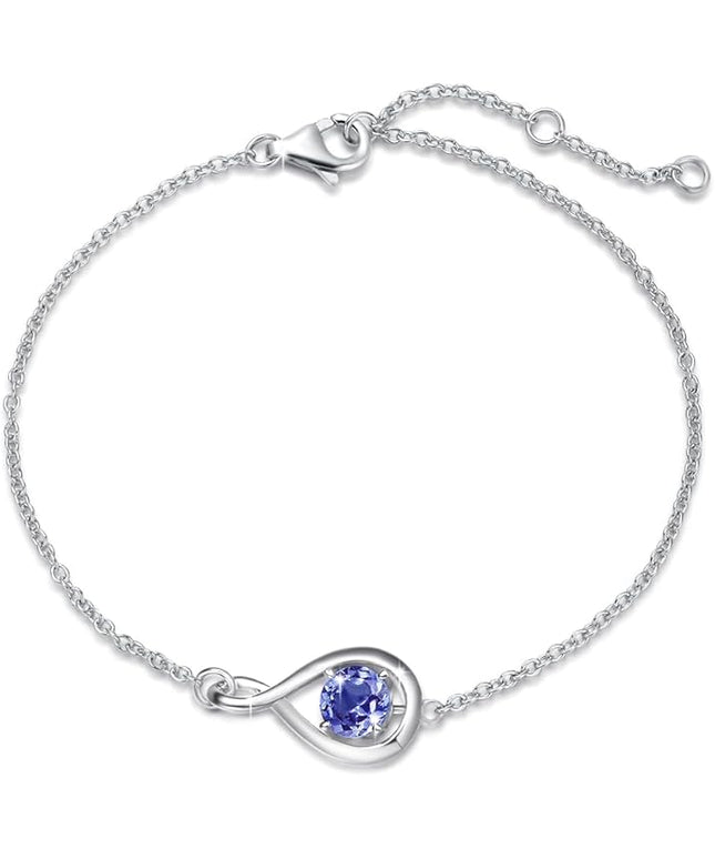 FANCIME Love Bracelet 925 Sterling Silver Infinity Birthstone Bracelets for Women Fine Jewelry Birthday Christmas Gifts for Her Mom Wife, Chain Length 6.7"+1.2" Extend
