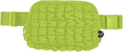 C.C Quilted Puffer Fanny Pack For Women Unisex - Daily Waist Crossbody Belt bag With Adjustable Strap (Lime)