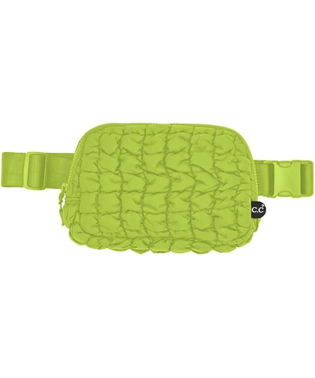 C.C Quilted Puffer Fanny Pack For Women Unisex - Daily Waist Crossbody Belt bag With Adjustable Strap (Lime)