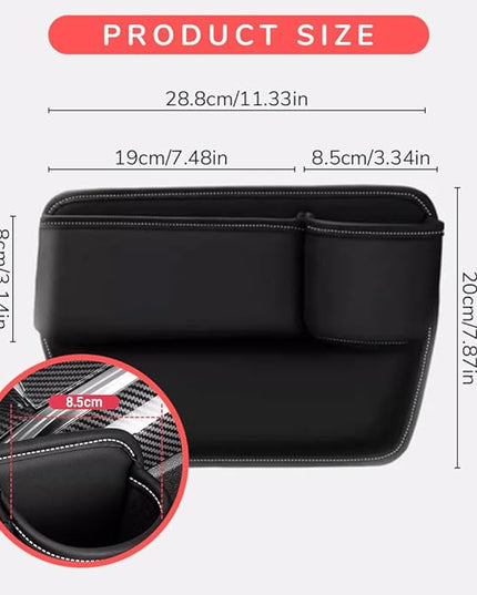 Car Leather Cup Holder Gap Bag,2025 Upgrade Car Storage Box with Cup Holder,Seat Storage Box Gap Filler Organizer for Glasses Phone Keys and Cards (Black, Passenger Seat)