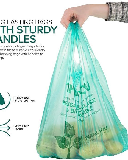 Stock Your Home Eco Grocery Bags Disposable T-Shirt Thank You Bag with Handles for Supermarket, Groceries, Produce, Shopping