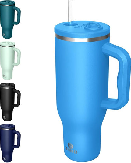 34HD 40 oz Stainless Steel Tumbler - Leakproof Insulated Water Bottle with Handle, Magnetic Lid and Flexible Straw - Iced for 48 Hours – Perfect for Men, Women, Birthday Gift, Blue - Ocean Breeze