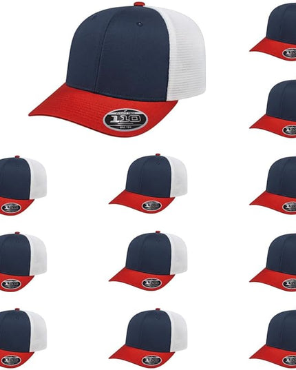 Cap America i8502 Flexfit 110 Premium Mid Profile 6-Panel Mesh Back Trucker Cap Hat w/UV Guard & Adjustable Snapback