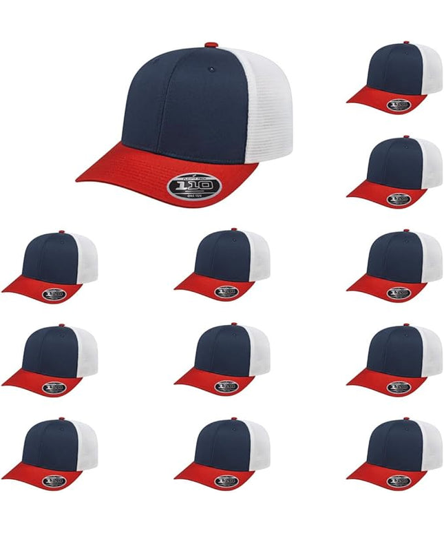 Cap America i8502 Flexfit 110 Premium Mid Profile 6-Panel Mesh Back Trucker Cap Hat w/UV Guard & Adjustable Snapback