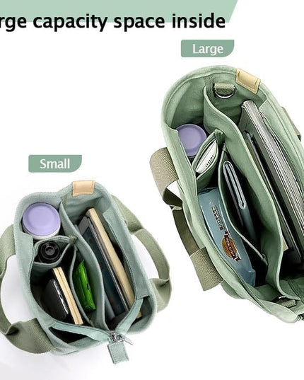 Small Tote Bag with Zipper, 2024 Canvas Multi-Pocket Crossbody Bag Shoulder Bag Satchel Hobo Bag Messenger Bag