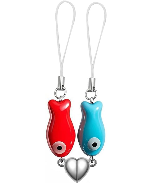 Agromusk Matching Phone Charms,Cute Ceramic Fish Matchaing Keychains Heart Strap Matching Couples Stuff Valentines Day Gifts