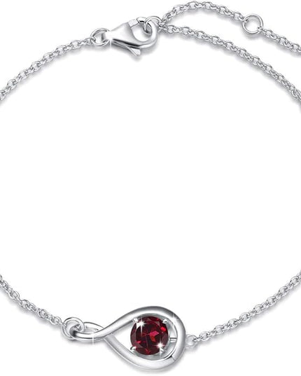 FANCIME Love Bracelet 925 Sterling Silver Infinity Birthstone Bracelets for Women Fine Jewelry Birthday Christmas Gifts for Her Mom Wife, Chain Length 6.7"+1.2" Extend