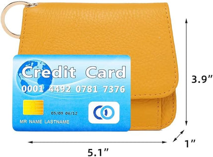 Mudono Small Wallet for Women RFID Blocking Genuine Leather Card Case Slim Tri-Fold Wallet with Zipper Pocket and Keychain