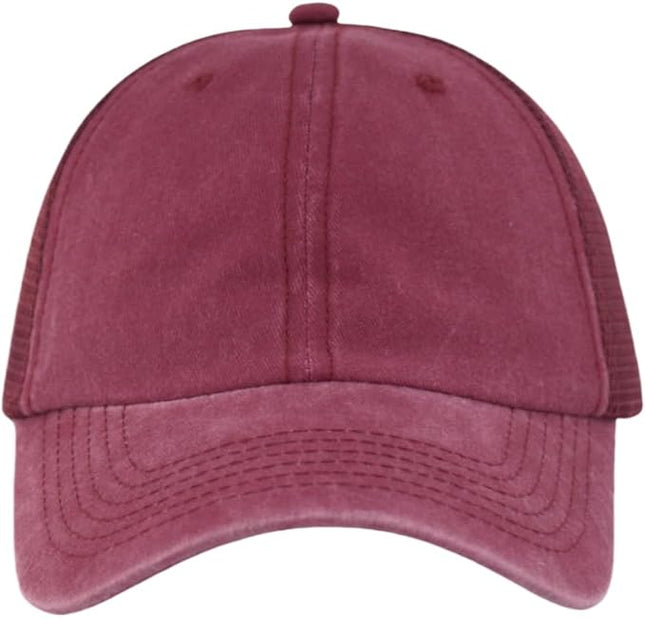 Vintage Washed Soft Crown Baseball Cap Plain Snapback Trucker Hat Men Women Adjustable Distressed Mesh-Back Ball Cap