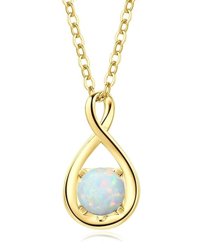 FANCIME 14K Solid Gold Birthstone Pendant with Sterling Silver Chain Infinity Gemstone Necklace Fine Jewelry Anniversary Birthday Christmas Gifts for Women Wife Her