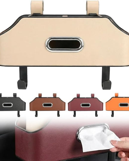 3-in-1 Car Backseat Organizer, 2026 Multifunctional Car Back Seat Storage Organize Box with Cup Holder Tissue Box, for Hold Phones, Snacks, Drinks, Handbags (Beige)