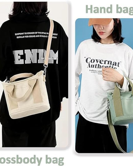 Small Tote Bag with Zipper, 2024 Canvas Multi-Pocket Crossbody Bag Shoulder Bag Satchel Hobo Bag Messenger Bag