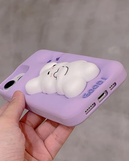 Case for iPhone 14 Pro,Cute 3D Kawaii Phone Cases Funny Bunny Purple Cartoon Cover Bear Phone Case Soft Silicone Gel Drop Protection Case Women Girls for iPhone 14 Pro