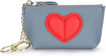 ZYLOXAR Genuine Leather Wallet Soft Coin Purse with Keychain Small Zipper Pouch for Women (Blue)