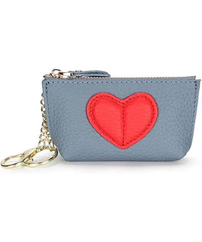 ZYLOXAR Genuine Leather Wallet Soft Coin Purse with Keychain Small Zipper Pouch for Women (Blue)