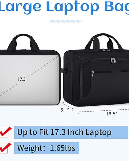 Laptop Bag 17.3 Inch Laptop Briefcase Large Waterproof Laptop Case for Men Women Business Office Work Computer Bag 17 Inch Adjustable Shoulder Messenger Bag, Black