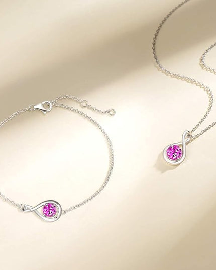FANCIME Love Bracelet 925 Sterling Silver Infinity Birthstone Bracelets for Women Fine Jewelry Birthday Christmas Gifts for Her Mom Wife, Chain Length 6.7"+1.2" Extend