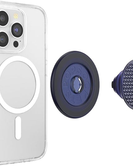 PopSockets Phone Grip for MagSafe with Kickstand, Magnetic Stand, Swappable Top, Secure Hold for iPhone MagSafe Cases, Phone & Tablet Grip - Alum Triangle Knurled French Navy