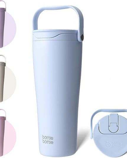 BOTTLE BOTTLE Insulated Tumbler with Handle & Straw Lid, 30oz Stainless Steel Leak-Proof Water Bottle for Hot & Cold Drinks, Add Ice Without Unscrewing, BPA-Free for Travel, Sports, Office(Blue)
