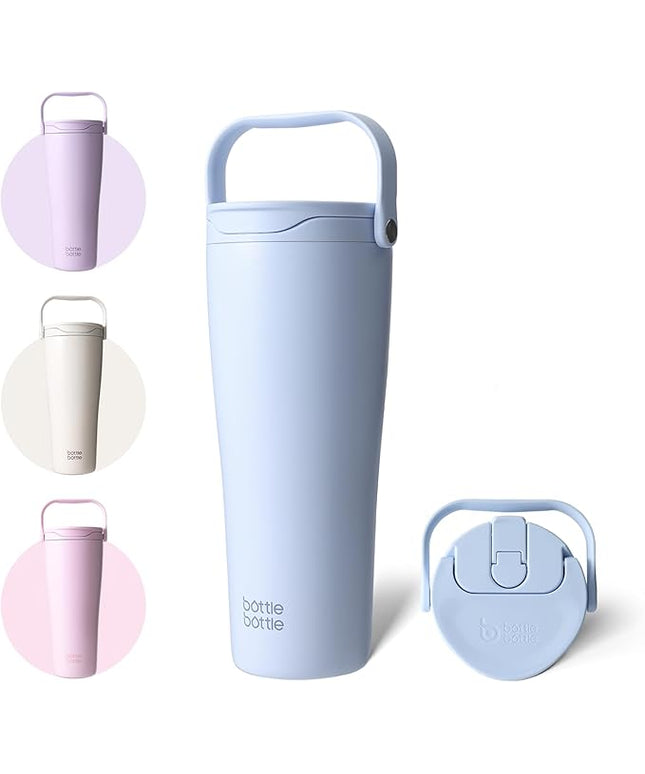 BOTTLE BOTTLE Insulated Tumbler with Handle & Straw Lid, 30oz Stainless Steel Leak-Proof Water Bottle for Hot & Cold Drinks, Add Ice Without Unscrewing, BPA-Free for Travel, Sports, Office(Blue)