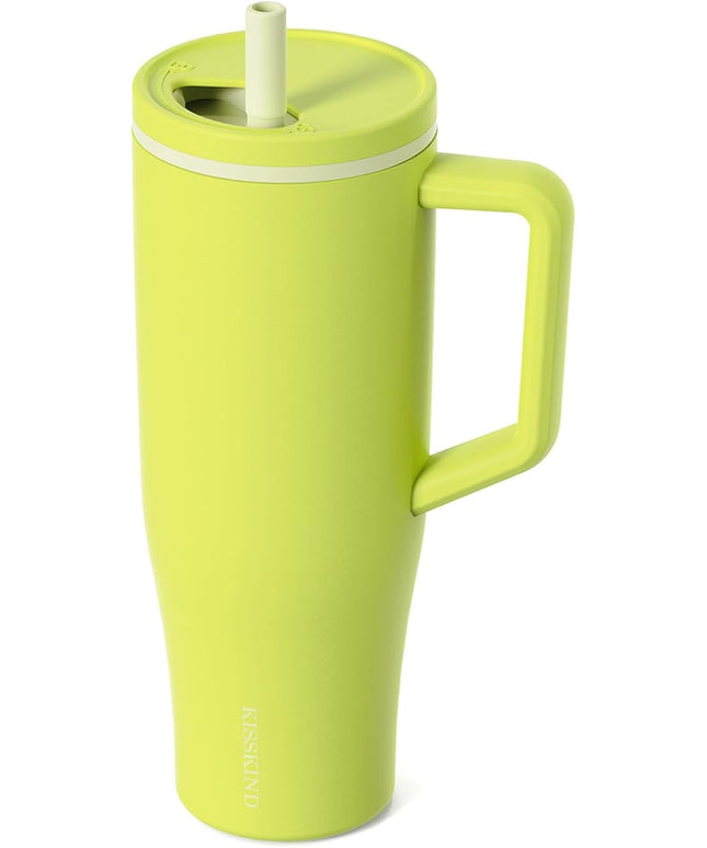 KISSKIND 40 oz Tumbler with Handle and Straw | Lumi Spin Hidden Straw 100% Leakproof Insulated Tumbler | Stainless Steel Water Bottle for Mom, Nurse, Teacher | Green Apple