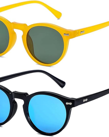 Gleyemor Vintage Polarized Sunglasses for Men Round Sunglasses UV400 Protection Retro Hand-crafted Acetate Frame