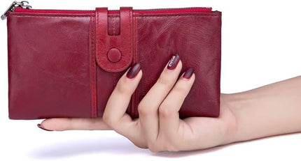 myfriday Women's RFID Blocking Genuine Leather Wallet, Bifold Long Clutch Wallet Money Clips Ladies Card Holder Purse